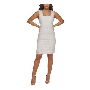 KENSIE DRESSES Womens White Crochet Sleeveless Above The Knee Sheath Dress 2